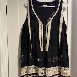 POL Black Dress with Cream Lace and Pink Floral Embroidery
